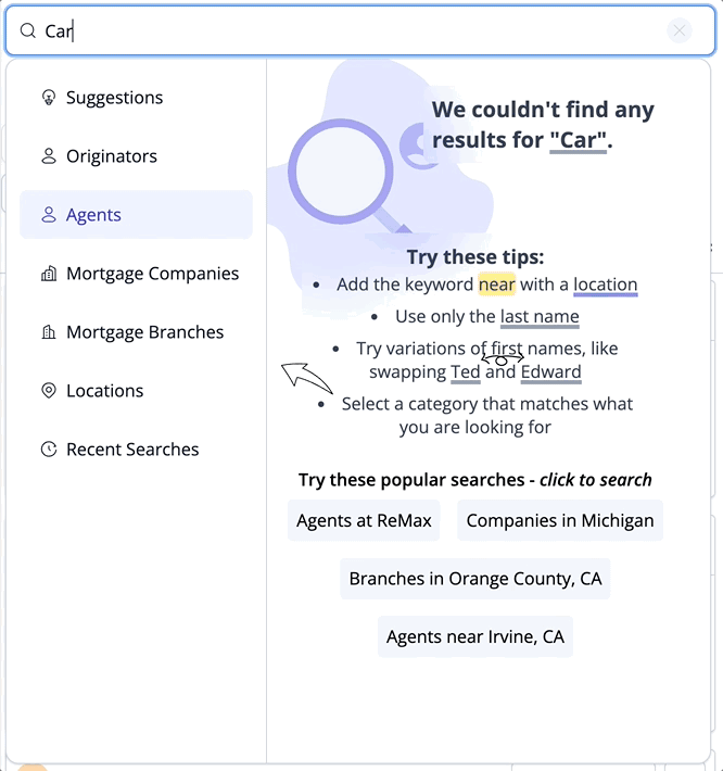 Looking up Real Estate Agents in Market Insights